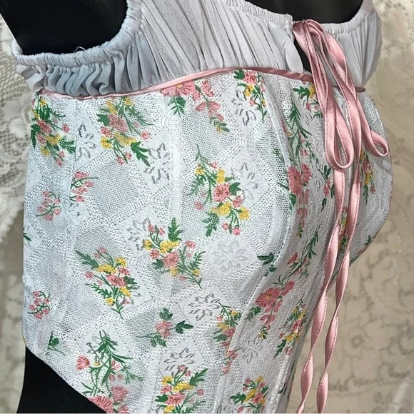 Fashion Nova Corset Top Extra Small XS White Pink Floral Boho Coquette Feminine - Picture 5 of 14